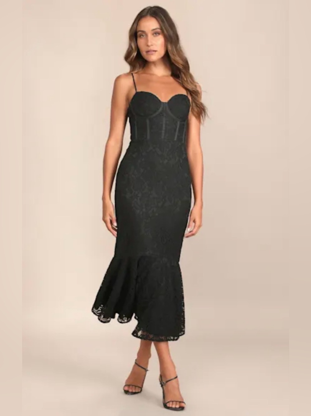Lulus Lulus Found Your Love Black Lace Sleeveless Trumpet Midi Dress Small